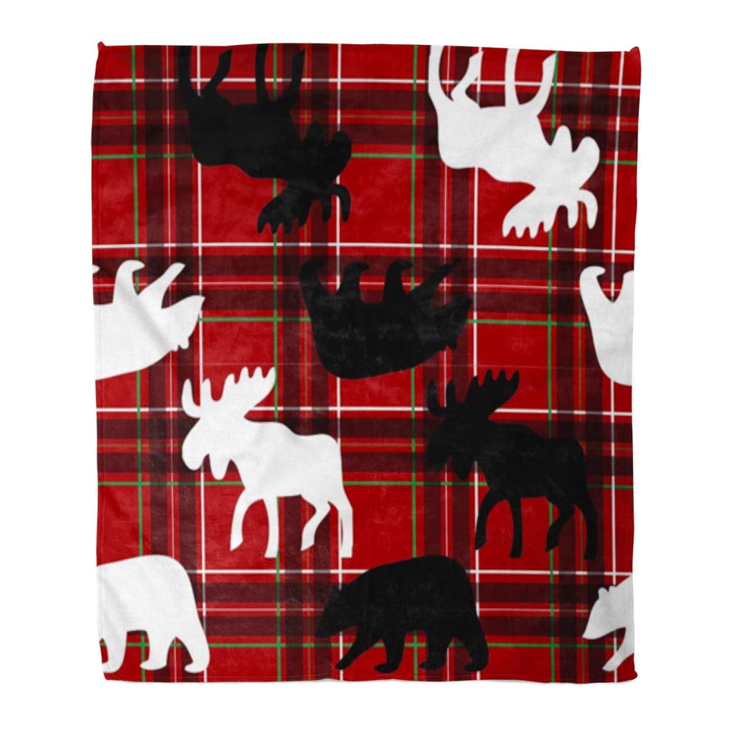Carstens Plush Throw Moose Tracks Canoes Animals Outdoor Southwest Pattern 54x68 