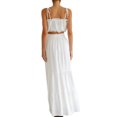 thumbnail image 3 of VISgogo Conjunto de Traje Femenino de 2 Piezas, Camisola Corta con Volantes y Tirantes de Color Sólido + Falda Larga para Verano, Blanco/Naranja, S/M/L/XL VISgogo moda, 3 of 9