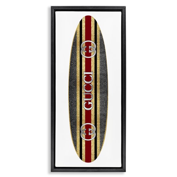 Stupell Industries Art Deco Fashion Brand Surfboard Black Floating Frame Canvas Art, 14 x 31, by Madeline Blake