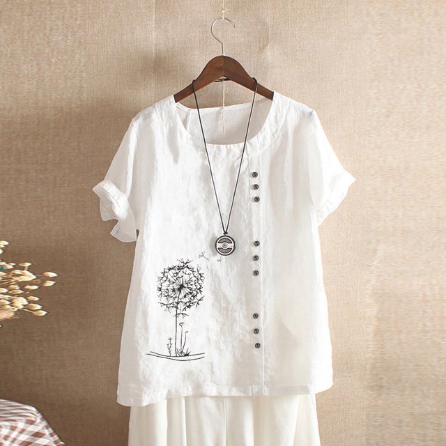 ICHUANYI Clearance Women Casual Plus Size Printed Short Sleeve Button Tunic T-shirt Blouse Tops(White, L) ICHUANYI WER2023081505076