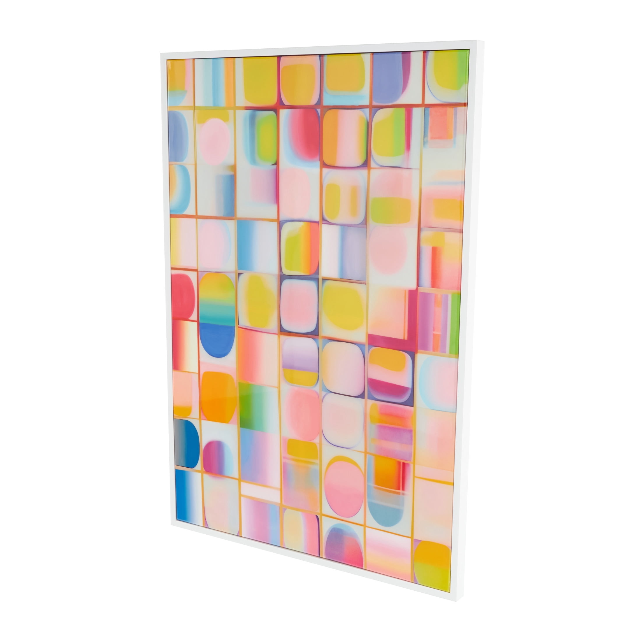 33" x 49" Ombre Square Pop Art Geometric Framed Wall Art with White Frame, by DecMode