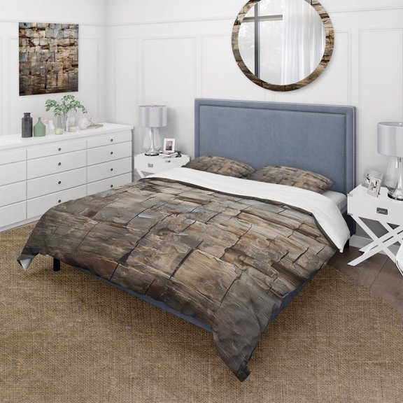 Designart "Hebrew Western Wall composition II" Religion & Spirituality Bedding Covert Set - Judaism Grey Spiritual Bed Set With 2 Shams