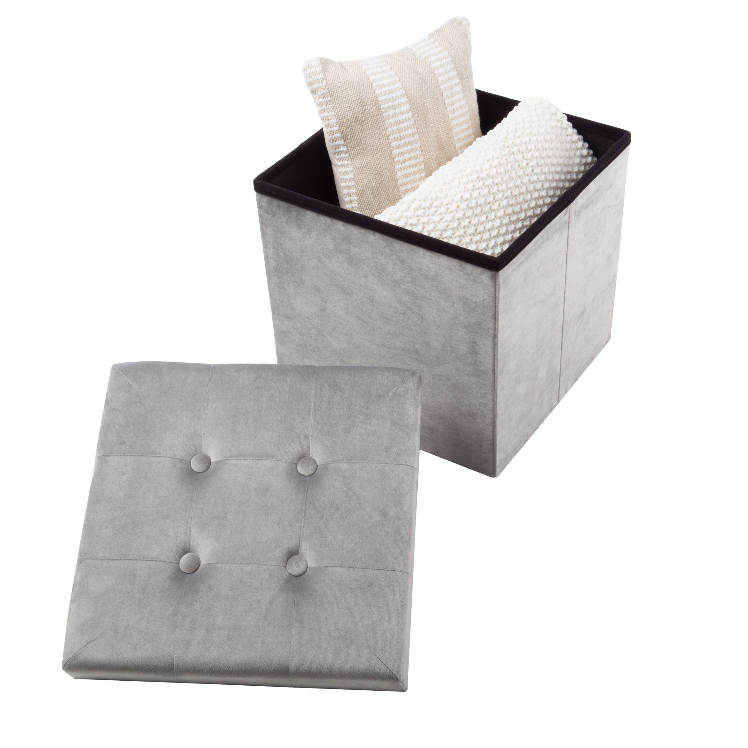 Lavish Home 15-inch Velvet Tufted Storage Ottoman, Footrest, or Linen Chest Gray