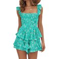 thumbnail image 2 of Summer Floral Print Women Sleeveless Square Neck Ruffle Shorts Jumpsuit, 2 of 3