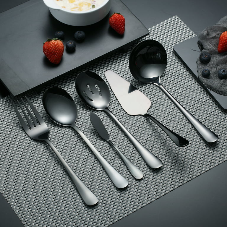 US$ 26.97 - Black Silverware Set 40 Pieces, Stainless Steel Flatware Set,  Titanium Black Plating Cutlery Set Utensil Sets - m.
