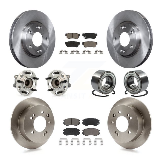 Transit Auto Front Rear Wheel Hub Bearings Assembly Disc Brake Rotors and Ceramic Pads Kit (10Pc) for Car Hyundai Elantra - Left Right Side (Driver Passenger) KBB-117152