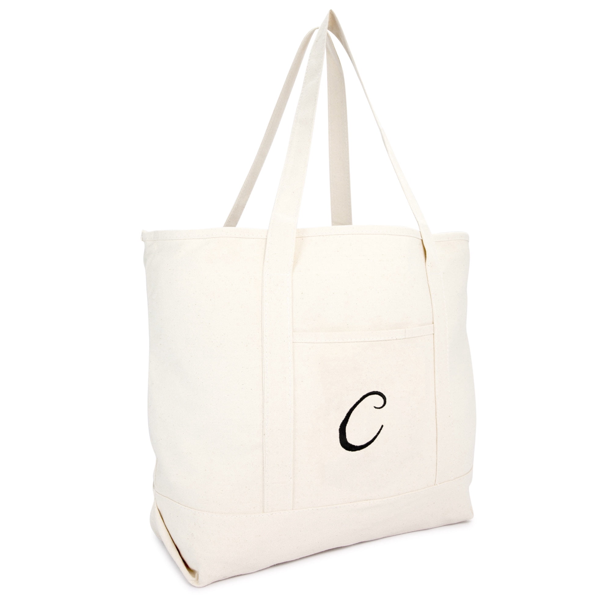 DALIX Women's Monogram Personalized Shopping Tote Bag Zippered Natural Ballent Letter C
