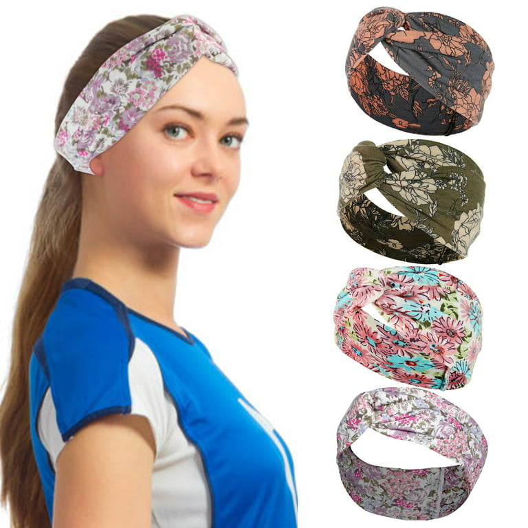 4PCS Boho Headbands for Women Bohemian Flower Printed Yoga Headband Sports  Headband Workout Headband
