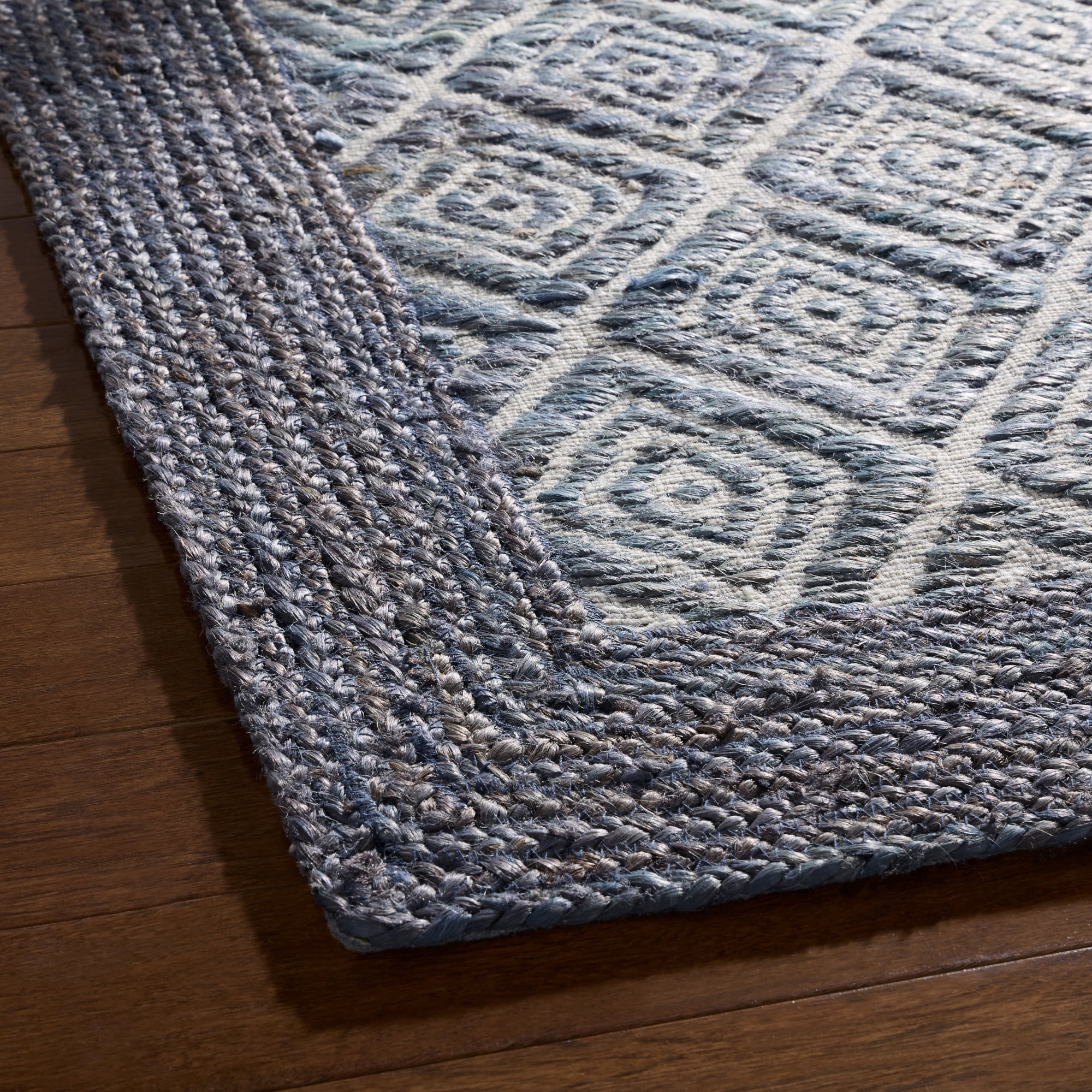 TOWN & COUNTRY TERRA Nalani Textured Diamond Hand-Knotted Flatwoven 100% Natural Jute Area Rug, Midnight Blue, 3'x5'