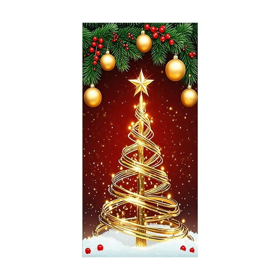 CuiLiyq Christmas Front Door Decorations Cover, Christmas Fabric Door Cover with Elastic, Front Door Covers with Christmas Tree Print, for Festive Party Home Decoration (72.8" x 35.4")