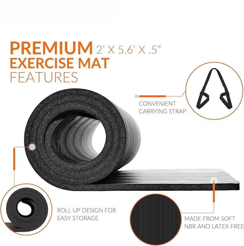 1/2-Inch High Density Exercise Yoga Mat with Strap | Multiple Options