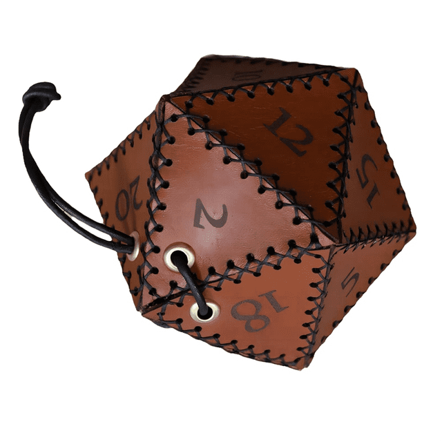 PU Leather D20 Dice Bag, Polyhedral Dice Pouch Portable Drawstring Bag for , Game, DND Dice Bag, Brown