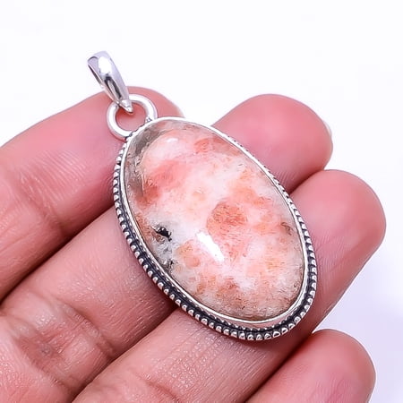 Golden Sunstone -Madagascar 925 Silver Plated Bali Pendant 1.95", Orange Golden Sunstone Pendant P_8032_327_17