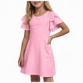 thumbnail image 1 of gdxvjhbj Robe Robe pour Tout-Petites Filles Décontractée Col Rond Ligne A Manches à Volants Longueur Genou Robes 4T 5T (Rose,4-5 Ans), 1 of 8
