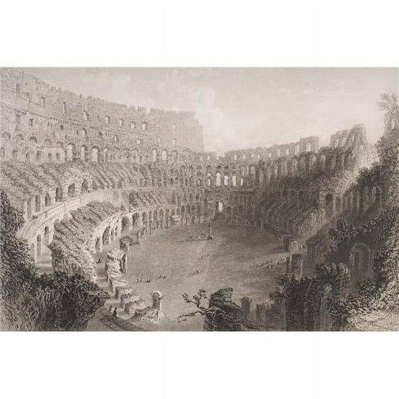 Interior of The Colosseum Rome Italy. Engraved by E. Roberts Poster Print - Large - 36 x 24