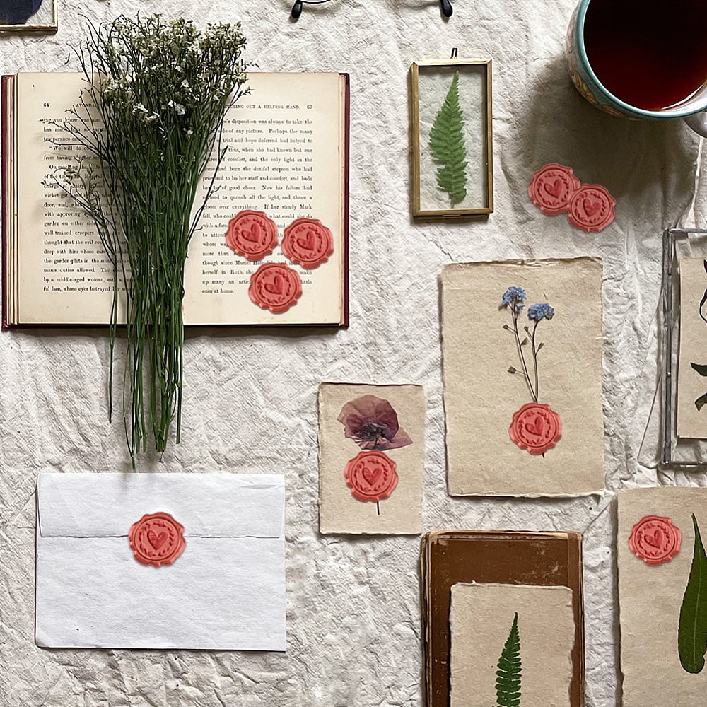50Pcs Doodle Hearts Wreath Wax Seal Stickers Envelope Seal Stickers Wedding Invitation Envelope Seals Self Adhesive Stickers