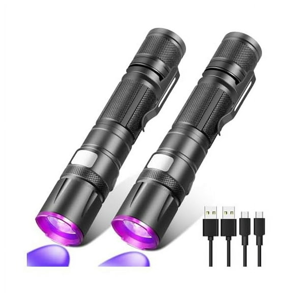 ZCBlack Light UV Flashlight 2 Pack, Blacklights Flashlights USB-C Rechargeable, Pocket Size Blacklight, Waterproof Powerful Fluorescent Detector for Dog Urine Stains,Scorpions,Hornworm,Glow Paint