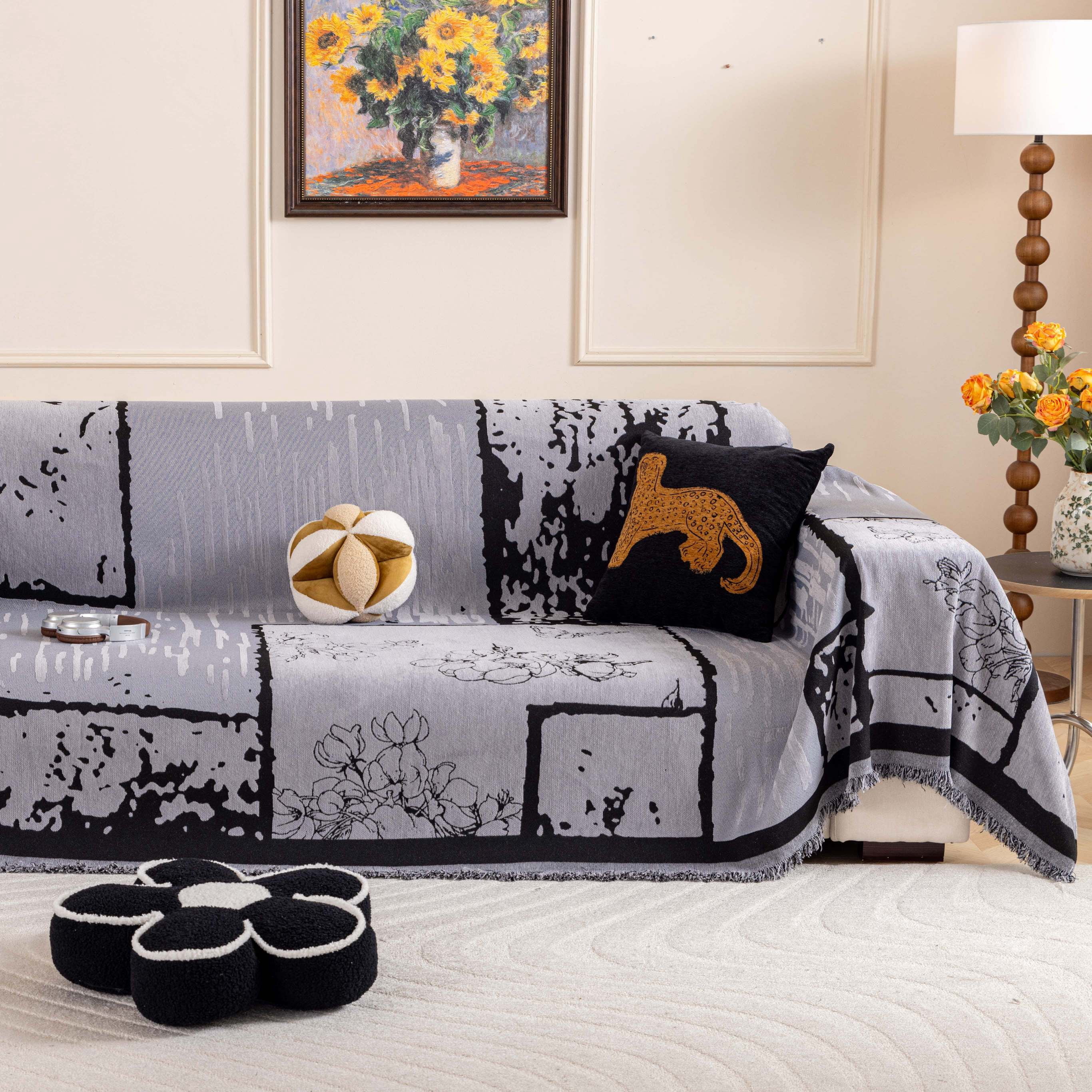 NAYOROOM Vintage Gray Sofa Cover, Couch Covers for 3 Cushion Couch Sofa, Sectional Couch Covers for Living Room Sofa Throws Sofa Slipcovers (71"x 118",Large )