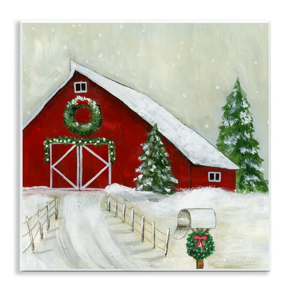 Stupell Industries Winter Barn Scenery Holiday Painting Unframed Art Prints Wall Art, 12 x 12