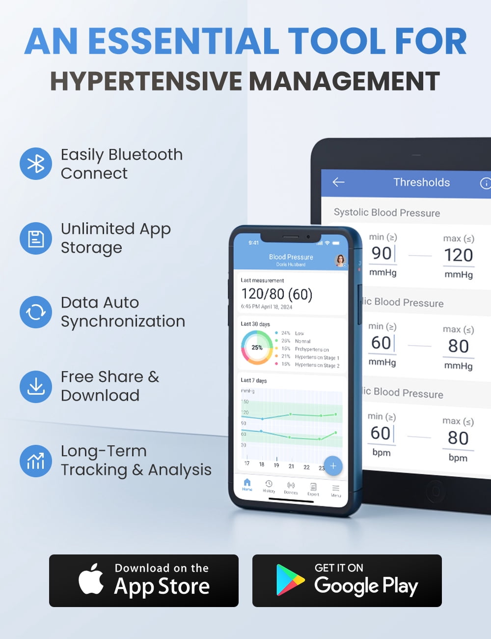 IMDK Blood Pressure Monitors - Arm Blood Pressure Monitors for Home Use, Accuracy of ±3 mmHg, Cuff '8.7-16.5' inch Adjustable, Hypertension Management APP for iOS & Android