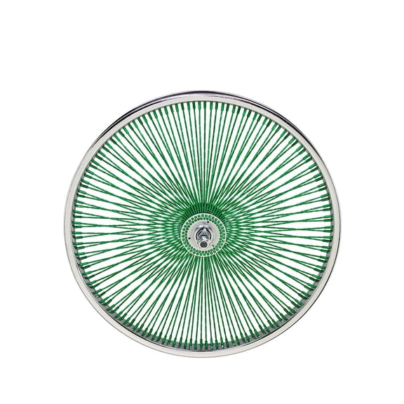 Bike 20 Inch x 32mm Steel Front Twisted Wheel 144 Spoke 14G Green 3/8 Axle Single Wall Chrome/Green.