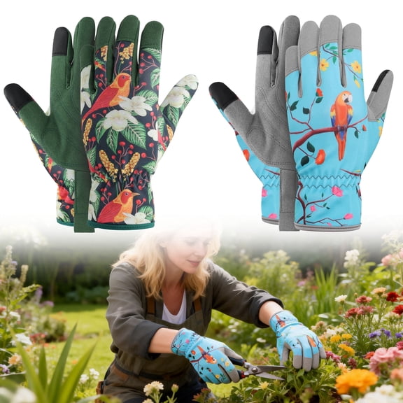 Lingsida 2pairs Leather Gardening Gloves for Women Men, Thorn-Proof Working Gloves for Weeding, Digging, Planting, Raking and Pruning