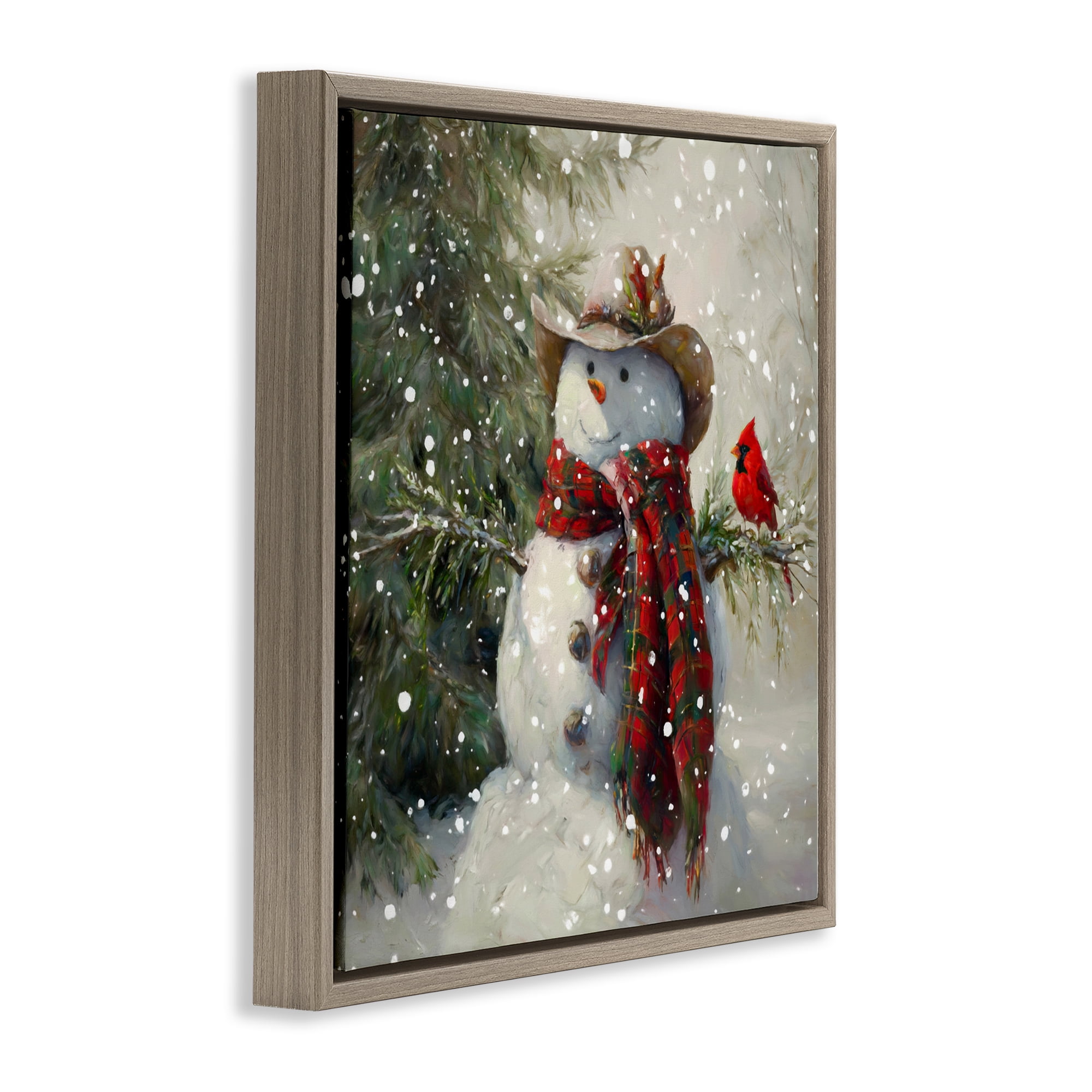 Stupell Industries Cowboy Snowman & Cardinal Brown Framed Floater Canvas Wall Art, design by Tina LeCour