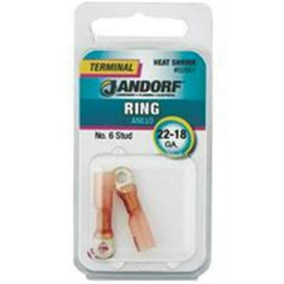 Jandorf  22-18 Ga. Insulated Wire  Terminal Ring  Red  2 pk