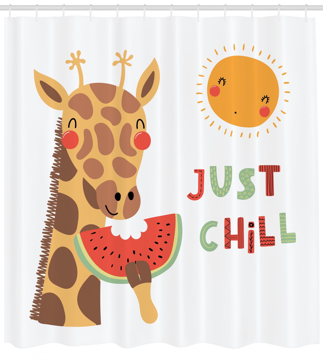 Giraffe Shower Curtain, Illustration of Cute Funny Giraffe Eating