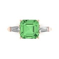 thumbnail image 2 of 3.5ct asscher cut green Zircon 18k rose gold 3 stone Bridal Wedding Engagement Promise Anniversary Ring for Women size 4.75, 2 of 7