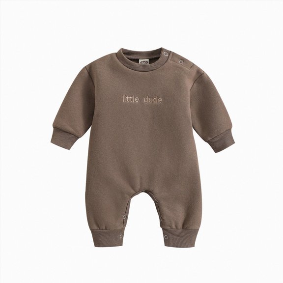 larppty Newborn Baby Boy Fall Outfit Romper Little Dude Embroidery Long Sleeve Jumpsuit Bodysuit Infant Winter Clothes