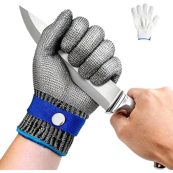 A9 Cut Resistant Stainless Steel Chainmail Glove With Adjustable Wrist Buckle And Nylon Liner