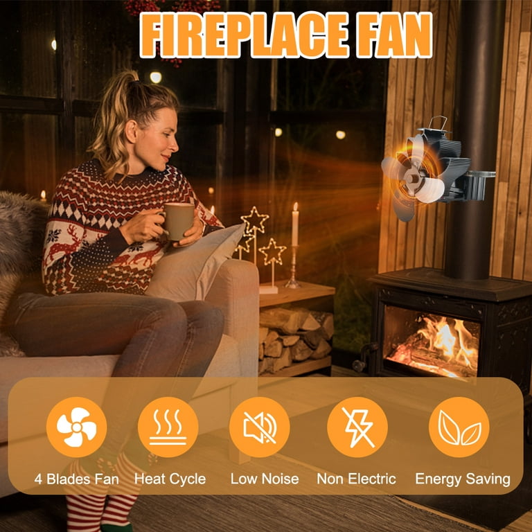 Andoer Wood Stove Fan Heat Powered Non-Electric Lotus Shaped Heat  Distribution 4-Blade Silent Flue Pipe Hanging Fireplace Fan for Home Wood  Burning Stove/Log 
