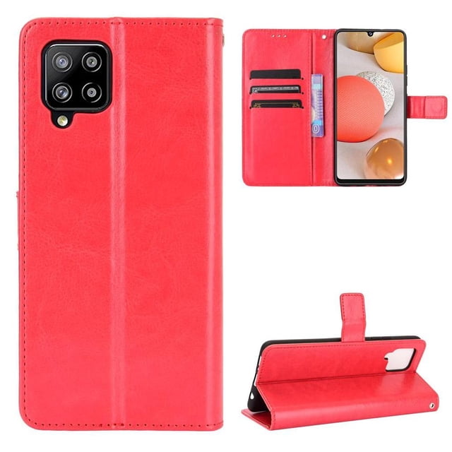 Funda tipo libro para Samsung Galaxy A42 5G, cartera todo‑en‑uno, funda multifuncional con tarjetero y correa de muñeca desmontable