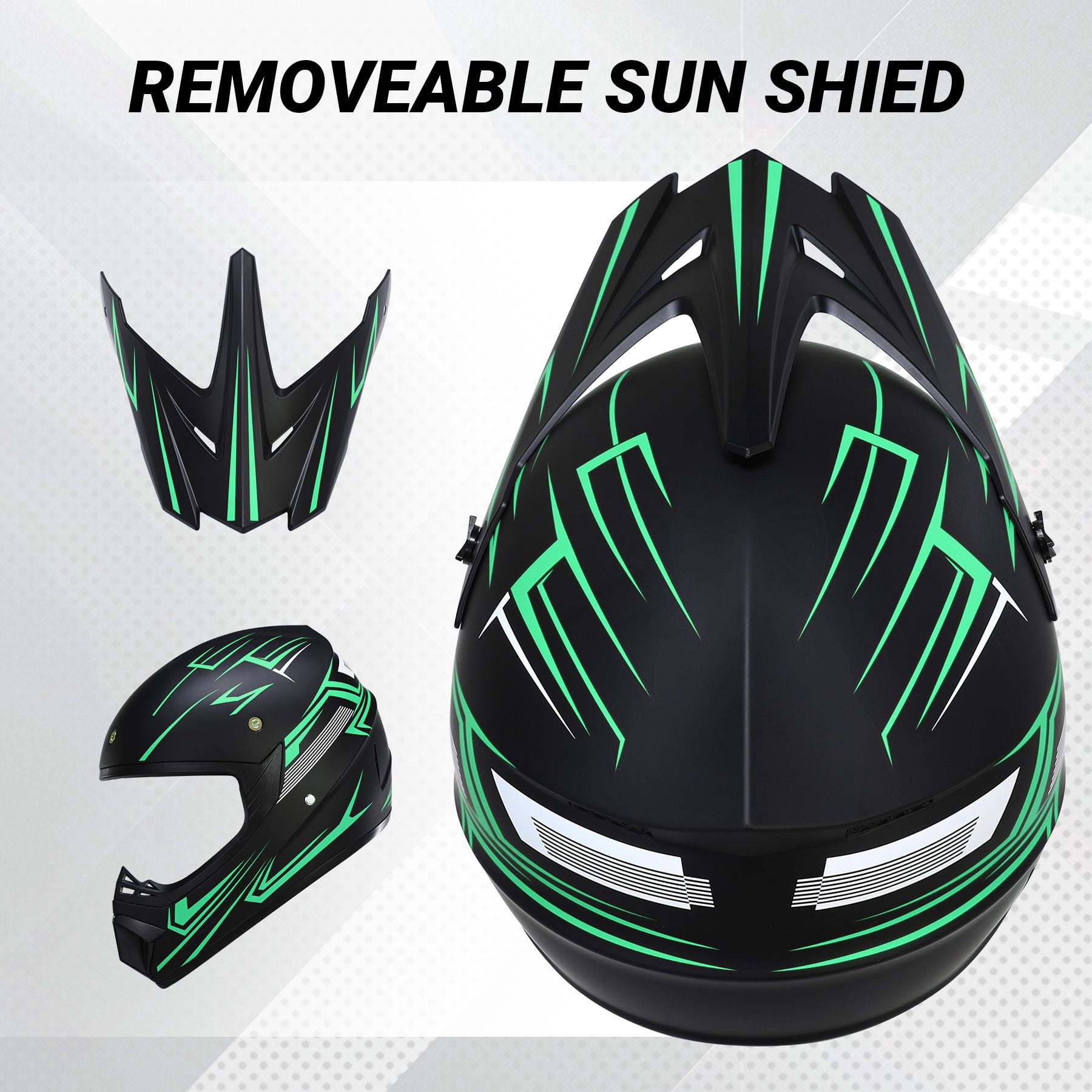 Oryxearth Motocross Dirt Bike Helmet, Off-Road Motorcycle & ATV Helmet with Goggles Gloves, Green, L