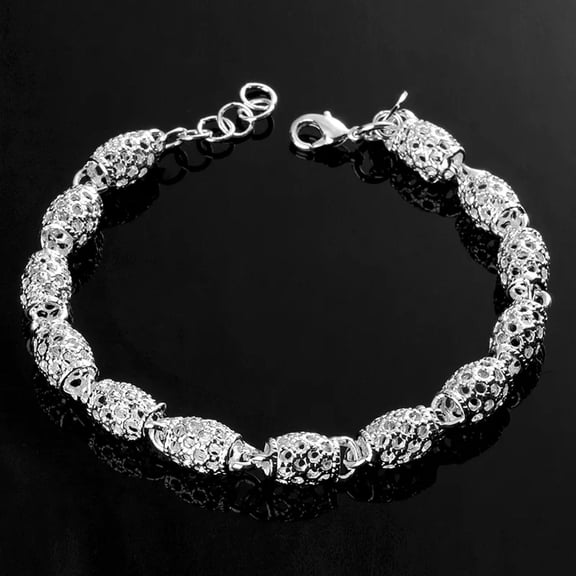 QQTDFG Women Fashion 925 Sterling Silver Plated Charm "Casks" Chain Bracelet Bangle NEW-default