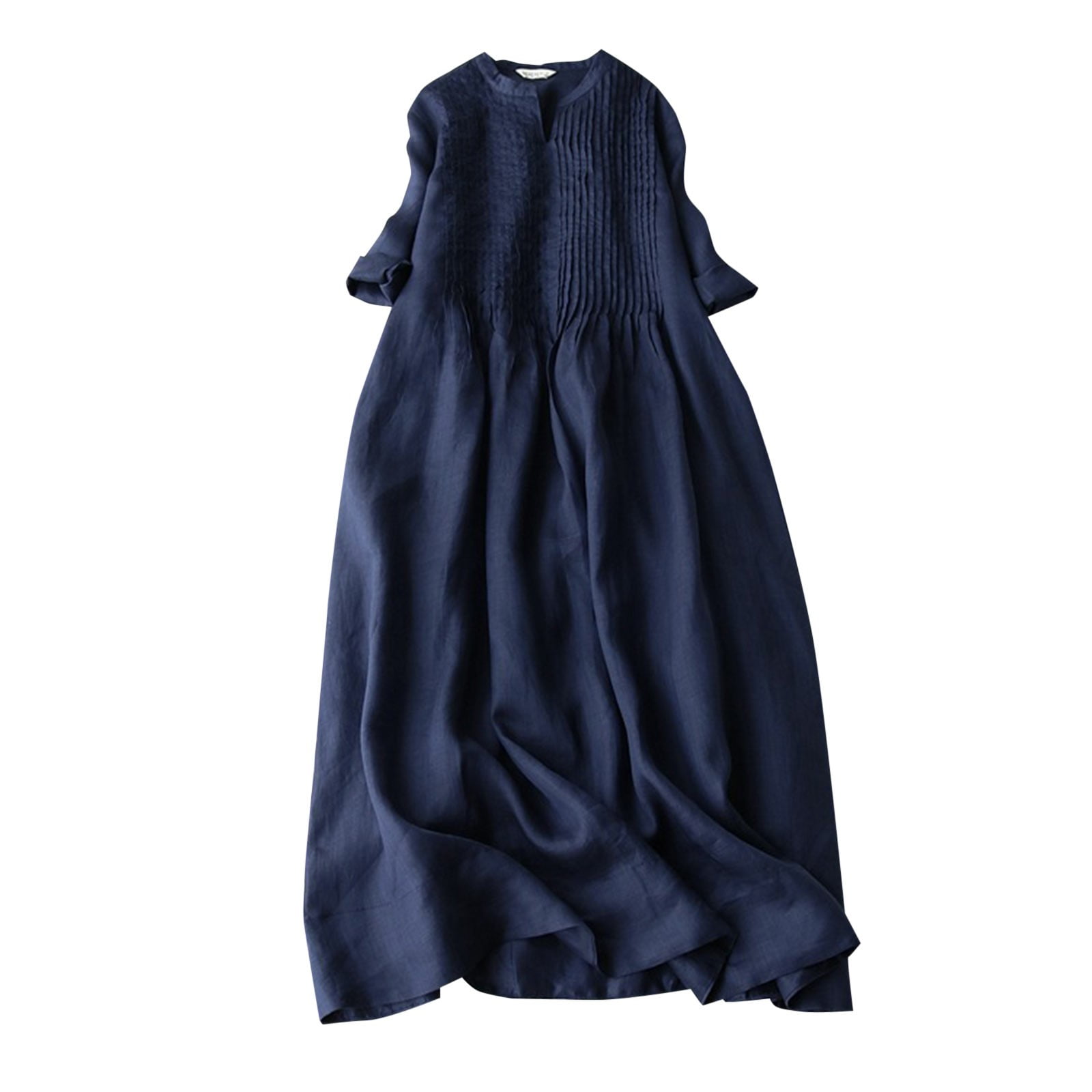 TSADFHJI Maxi Skirts for Women Winter Women's Summer Fashion Elegant V Neck  Pleated Loose Casual Short Sleeved Dress Xl Navy