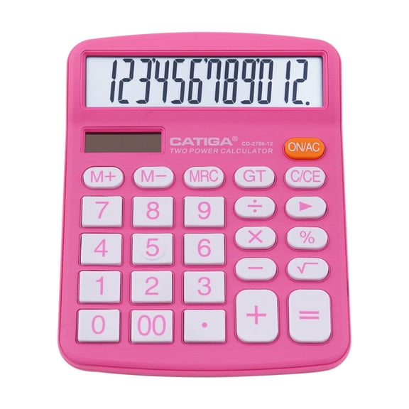 Premium Desktop Calculator 12 Digit with Large LCD Display and Sensitive Buttons - PINK