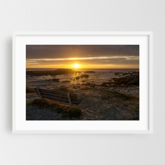 Serenity at Dusk - Pacific Grove California Photography Sunset Beach Coastal Seascape Scenic Ocean Landscape White Framed Wall Art Print 16 x 24 inches