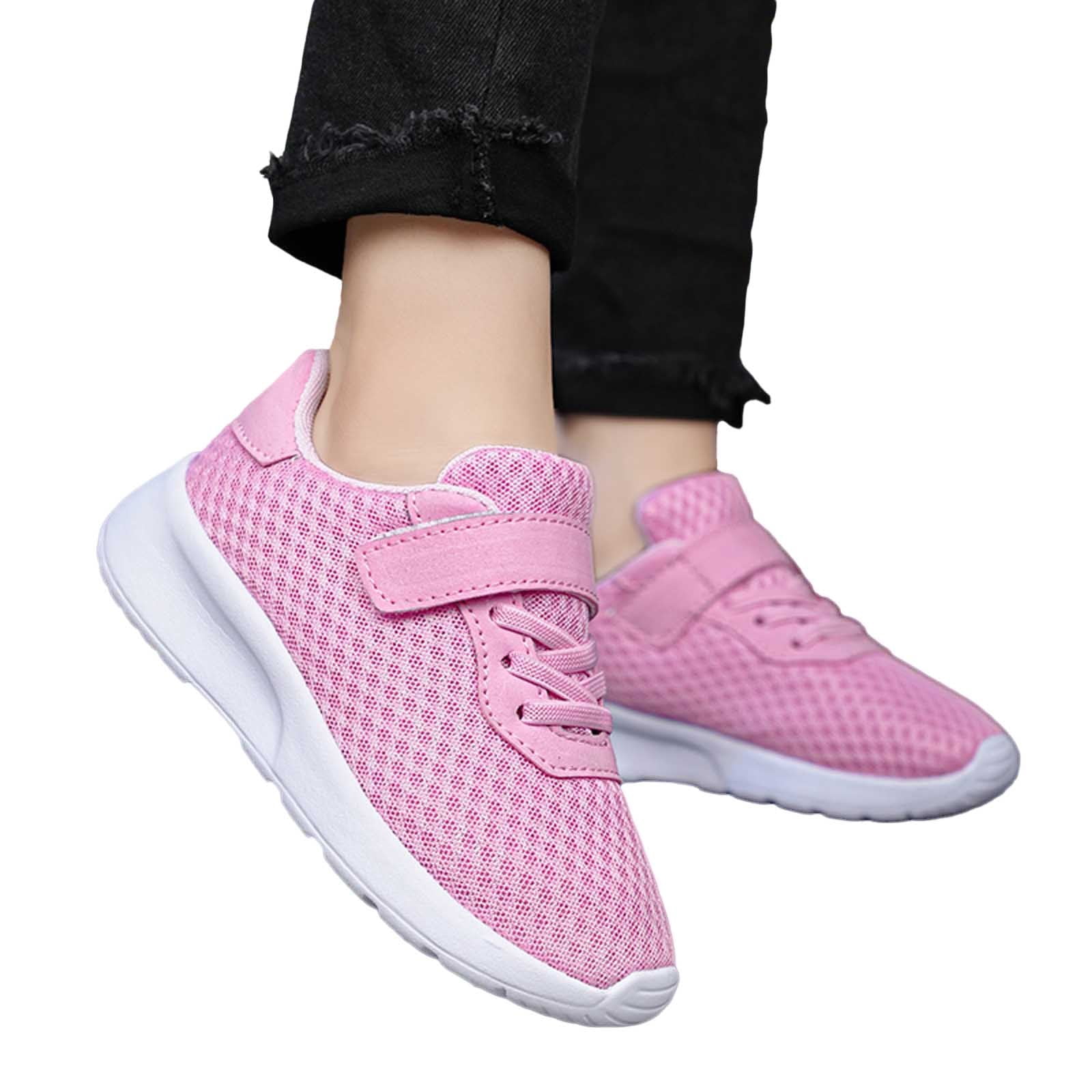 lnmuld Kids Sneakers Girls Sneakers Lightweight Breathable Mesh Running Shoes for Kids Comfortable Fashion Athletic Footwear Solid Color Design Girl Sneakers Size:8-9 Years