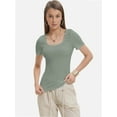 thumbnail image 2 of 3-pack Sage green Women's Summer Scoop Neck Short Sleeve T-Shirts Ribbed Knit Slim Fitted Casual Basic Top, 2 of 6