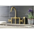 thumbnail image 3 of Kingston Brass KS2337RX Belknap Two-Handle 4-Hole Deck Mount Industrial Style Bridge Kitchen Faucet with Brass Side Sprayer in Brushed Brass, 3 of 7