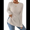 thumbnail image 2 of Camiseta de Larga A Rayas para Mujer, Cuello Redondo, Dobladillo con Abertura, Corte Entallado Albaricoque XXL, 2 of 10