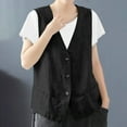 thumbnail image 2 of Ovticza Womens Cotton Linen Vest Casual Sleeveless Blazer Cardigans Lightweight Jacket Waistcoat Black 2XL, 2 of 5