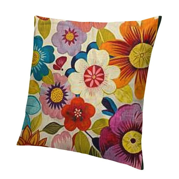 BCIIG  Vintage Flowers Orange Hippie Psychedelic Decorative Throw Pillow Cover Pillow Case Cushion Case  for Living Room,Couch and Bed 12x12in