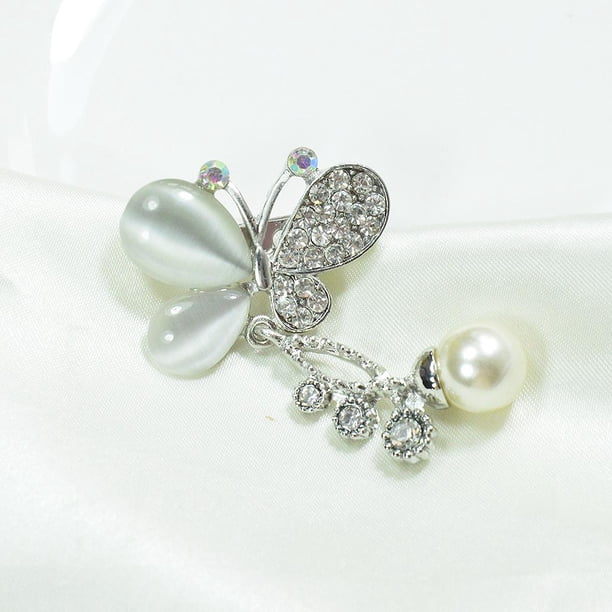 Elegante Mujer Broche Pin Joyería ópalo Cristal Perla Simulada Mariposa Ramillete - Plata Yinane Broche de perla con broche de flor