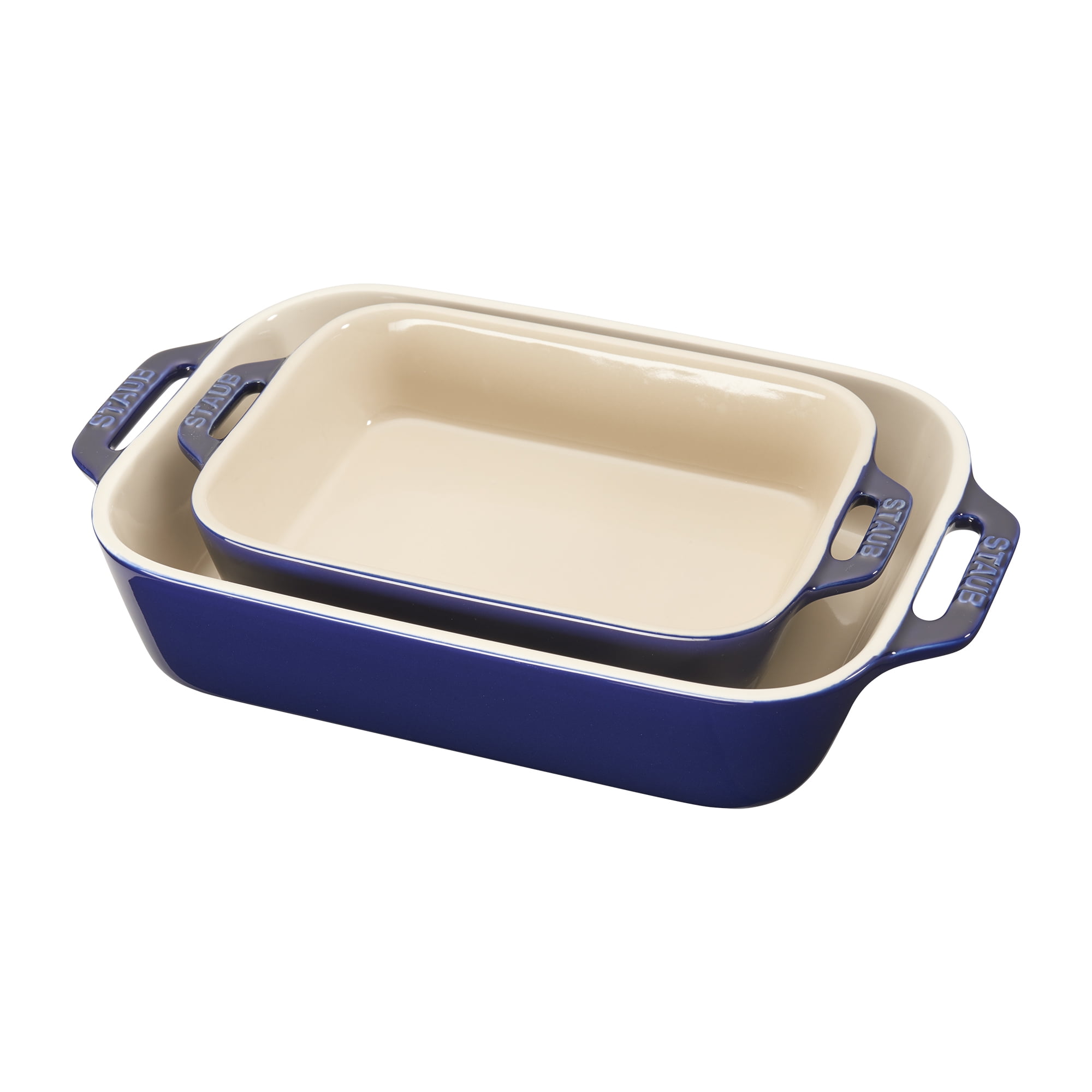 LEETOYI Ceramic Small Baking Dish Baking Pans for Cooking and Cake Dinner 7.5×5 Porcelain 2-Piece Rectangular Bakeware with Double Handle Royal Blue 