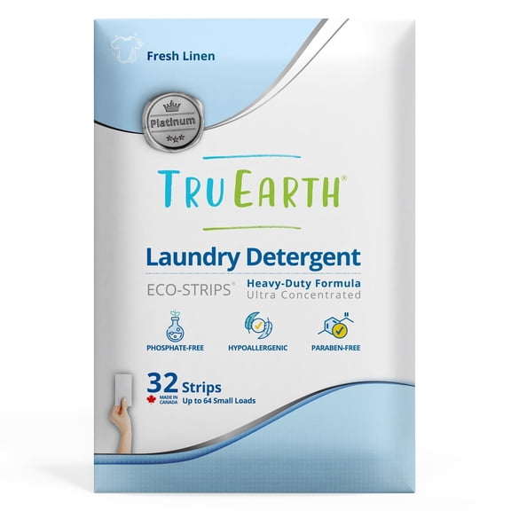 Tru Earth Platinum - Heavy Duty Laundry Detergent Sheets - Up to 64 Loads (32 Count), Fresh Linen Scent - Ultra-Concentrated Formula - Eco-Friendly Laundry Sheets