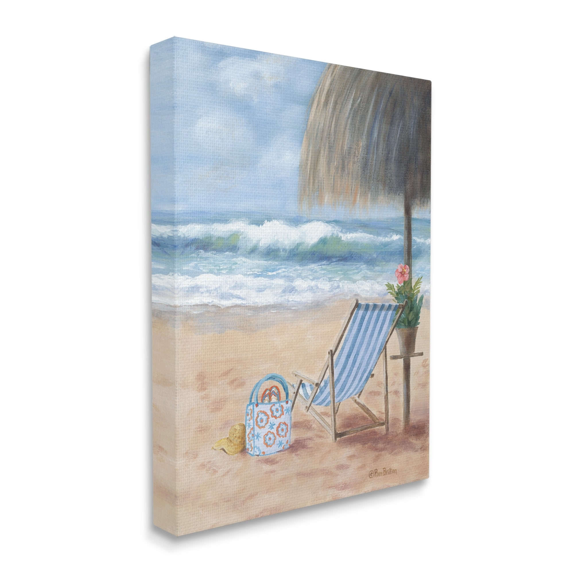 Stupell Beach Chair Tropical Relaxing Vacation Landscape Painting Gallery Wrapped Canvas Print Wall Art