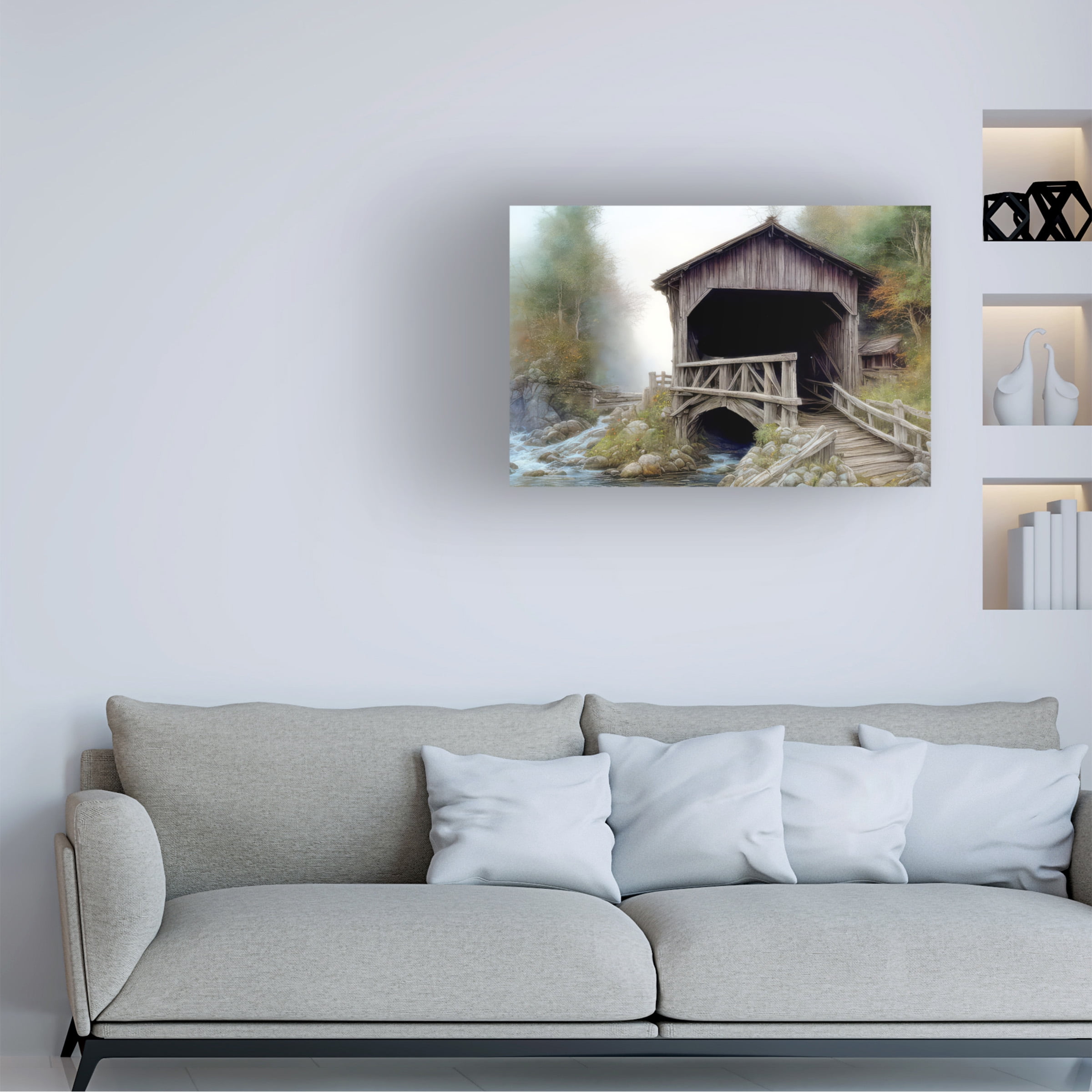Canvas Wall Art - FootePrint Art 'Bridge Over County Creek' Wall Art for Living Room, Bedroom, or Office DÃ©cor by Trademark Fine Art - 24 x 16 Inches